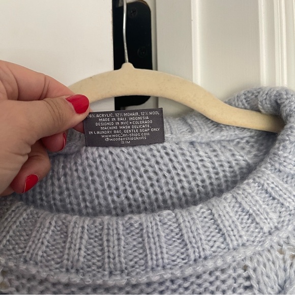 Wooden Ships Blue Crewneck Boxy Sweater cable knit stretch - Picture 4 of 4